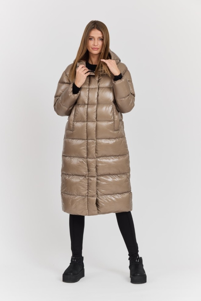 HETREGO Beżowy damski płaszcz puchowy Tara Woman Oversized Quilted Coat