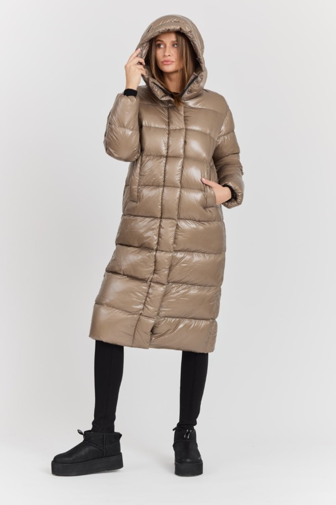 HETREGO Beżowy damski płaszcz puchowy Tara Woman Oversized Quilted Coat