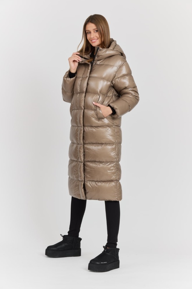 HETREGO Beżowy damski płaszcz puchowy Tara Woman Oversized Quilted Coat