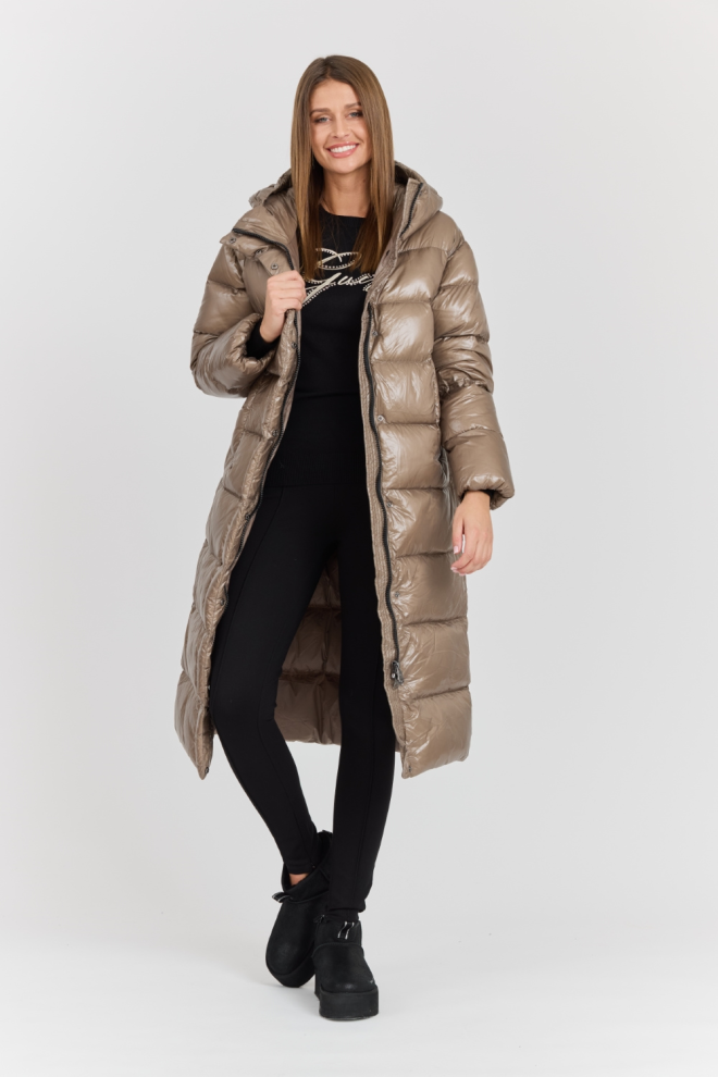 HETREGO Beżowy damski płaszcz puchowy Tara Woman Oversized Quilted Coat