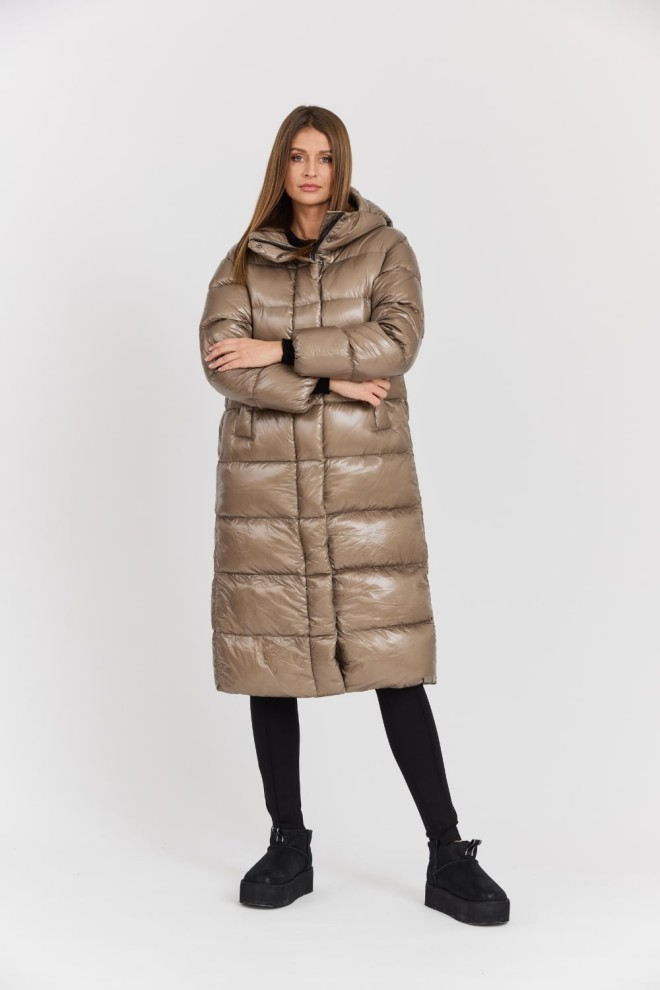 HETREGO Beżowy damski płaszcz puchowy Tara Woman Oversized Quilted Coat