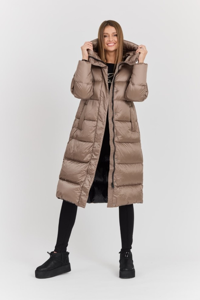 HETREGO Beżowy damski puchowy płaszcz Karen Woman Quilted Coat