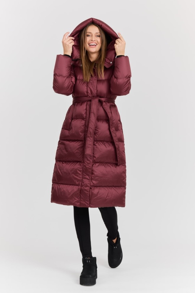 HETREGO Bordowy damski puchowy płaszcz Karen Woman Quilted Coat