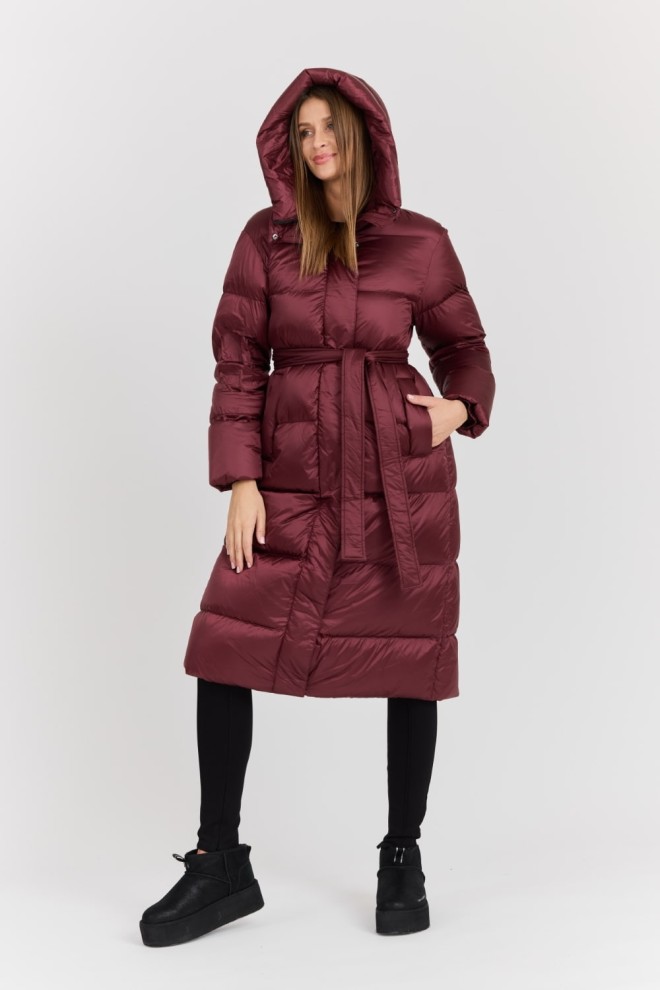 HETREGO Bordowy damski puchowy płaszcz Karen Woman Quilted Coat