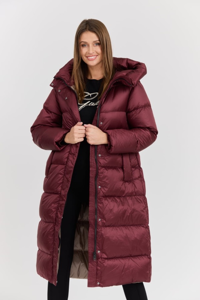 HETREGO Bordowy damski puchowy płaszcz Karen Woman Quilted Coat