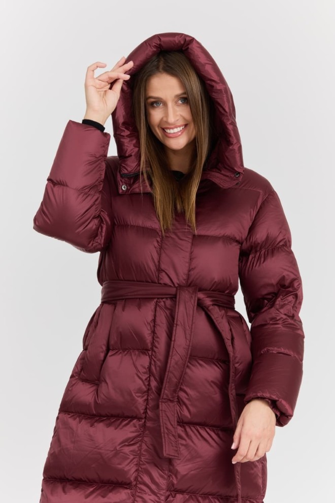 HETREGO Bordowy damski puchowy płaszcz Karen Woman Quilted Coat