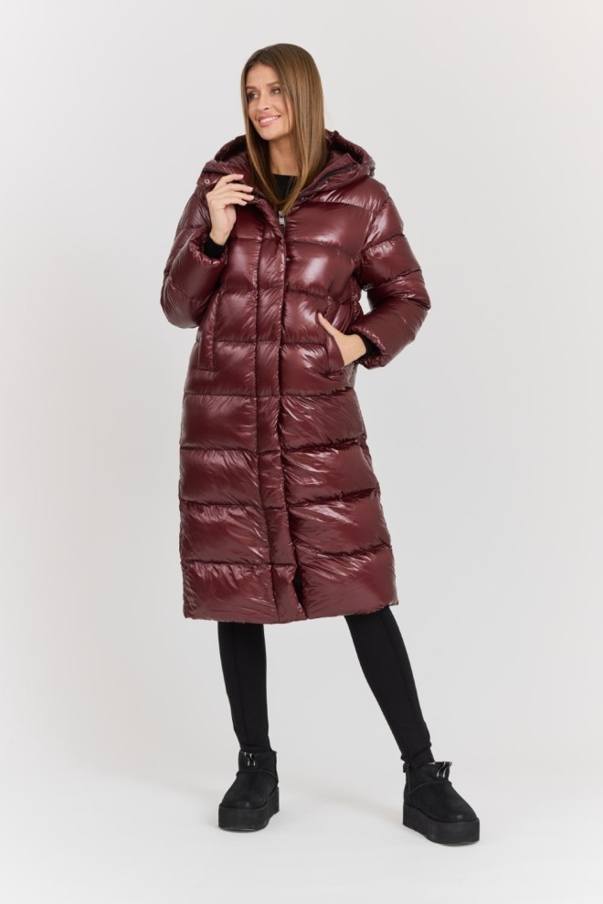 HETREGO Bordowy damski płaszcz puchowy Tara Woman Oversized Quilted Coat