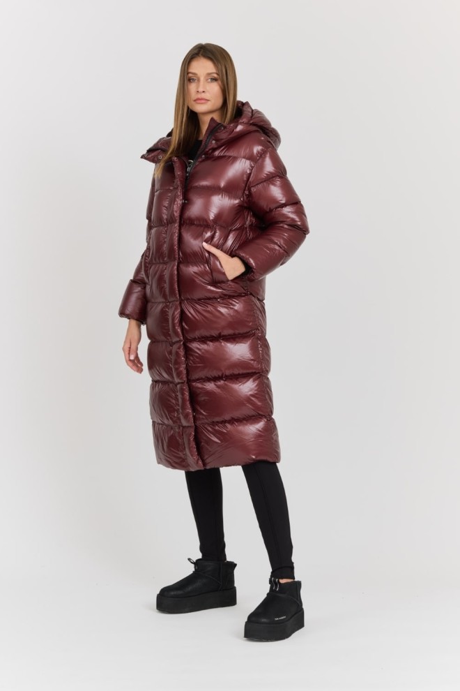 HETREGO Bordowy damski płaszcz puchowy Tara Woman Oversized Quilted Coat