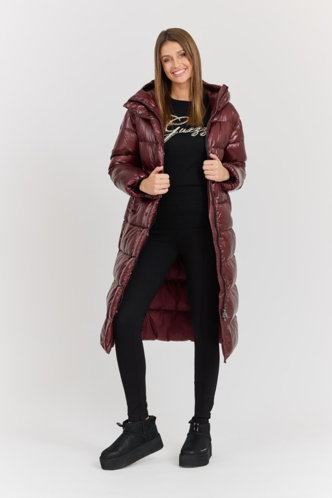 HETREGO Bordowy damski płaszcz puchowy Tara Woman Oversized Quilted Coat