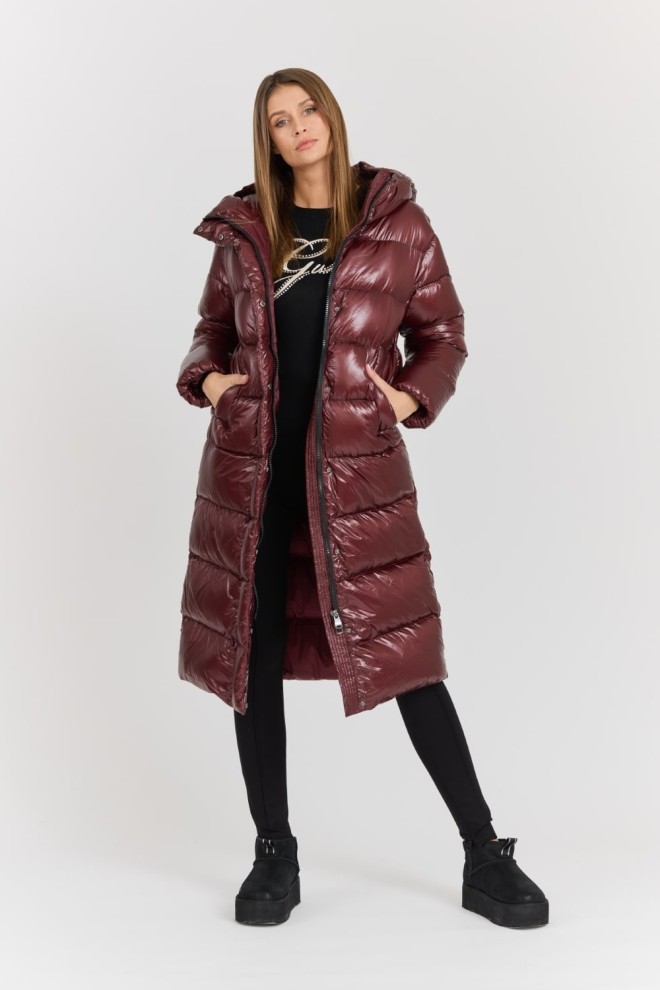 HETREGO Bordowy damski płaszcz puchowy Tara Woman Oversized Quilted Coat