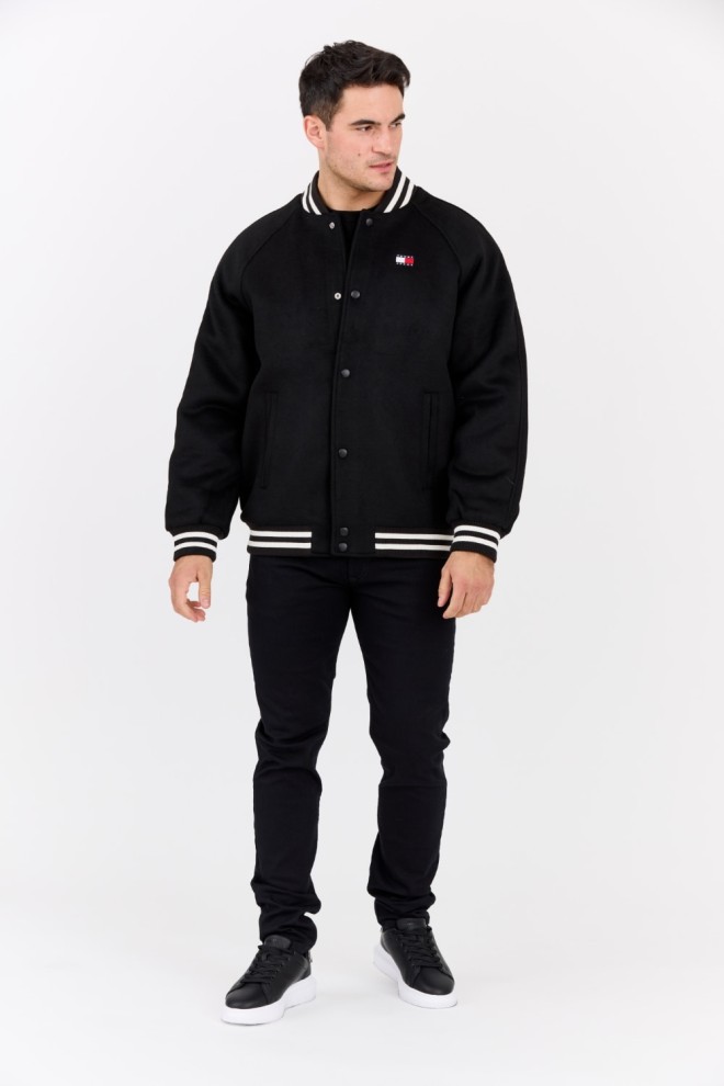 TOMMY JEANS Black men's wool blend varsity bomber