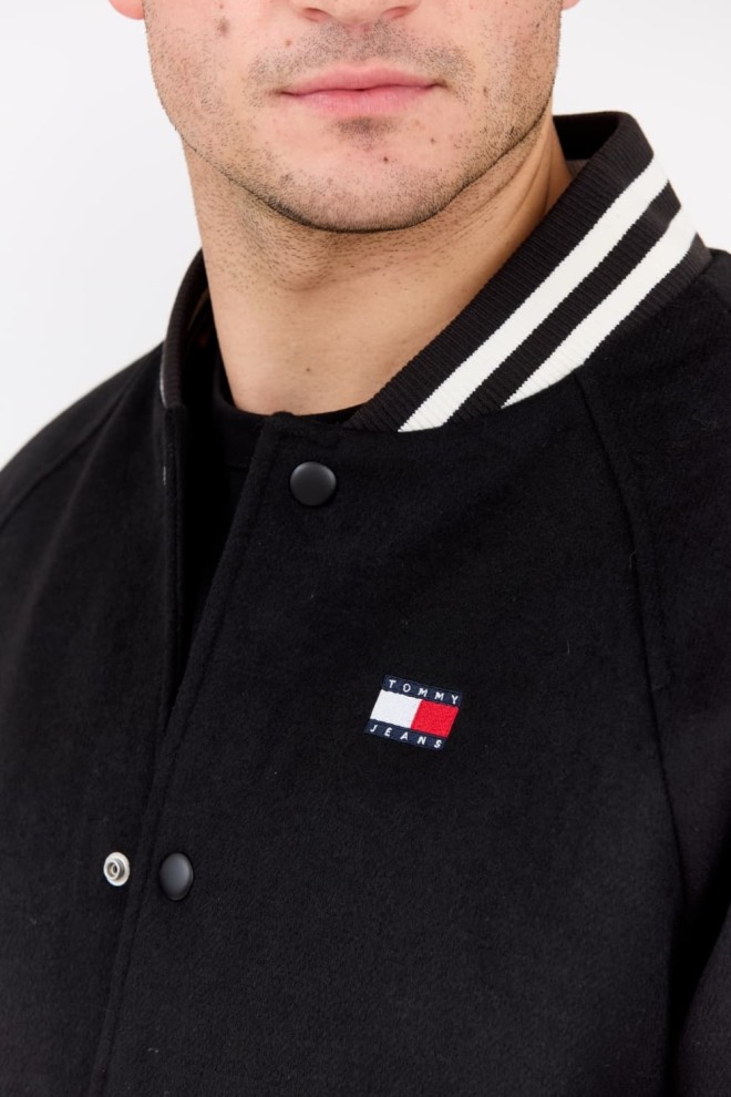 TOMMY JEANS Bomber negru Varsity din amestec de lână pentru bărbați