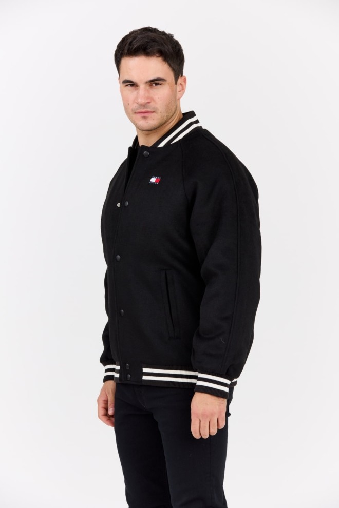 TOMMY JEANS Bomber negru Varsity din amestec de lână pentru bărbați