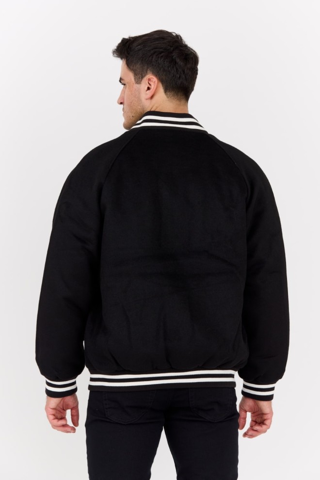 TOMMY JEANS Bomber negru Varsity din amestec de lână pentru bărbați