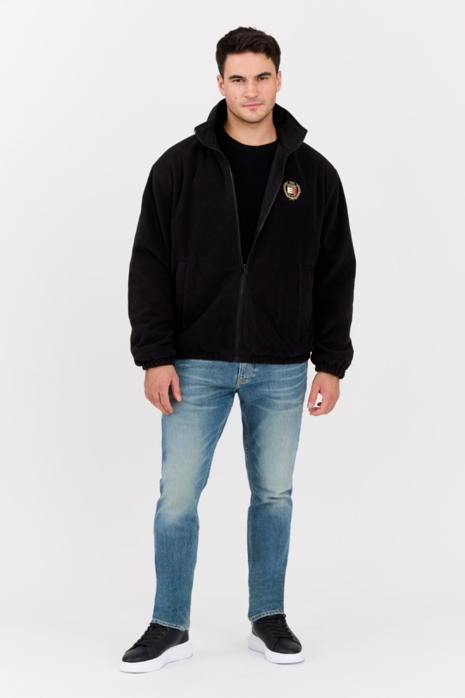 TOMMY JEANS Bomber reversibil din fleece pentru bărbați, negru