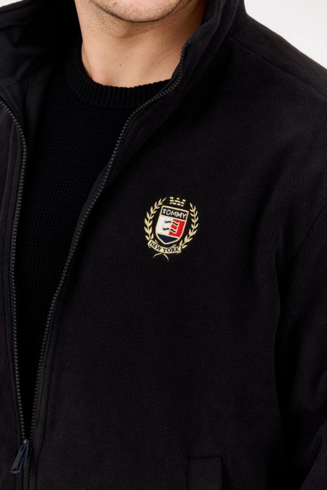 TOMMY JEANS Bomber reversibil din fleece pentru bărbați, negru
