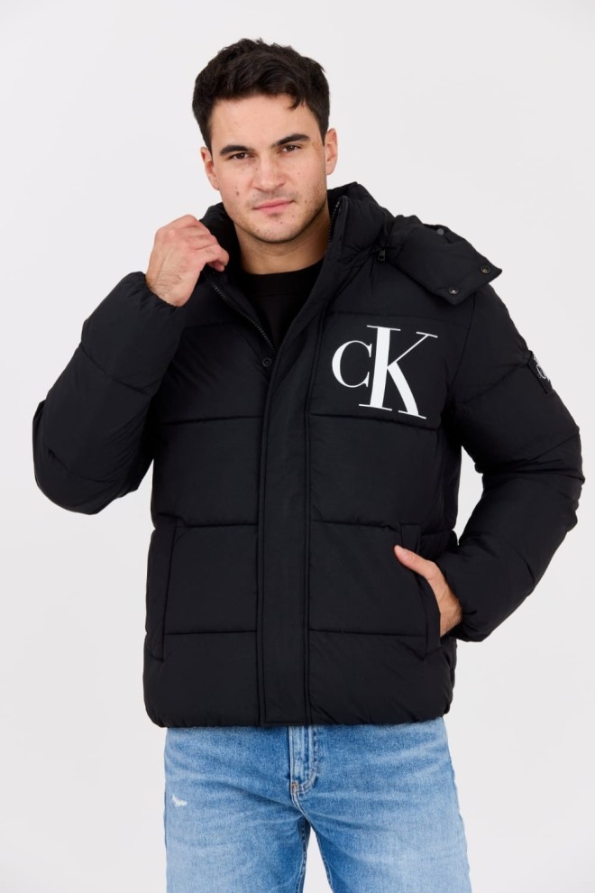 CALVIN KLEIN Black down men's hooded jacket