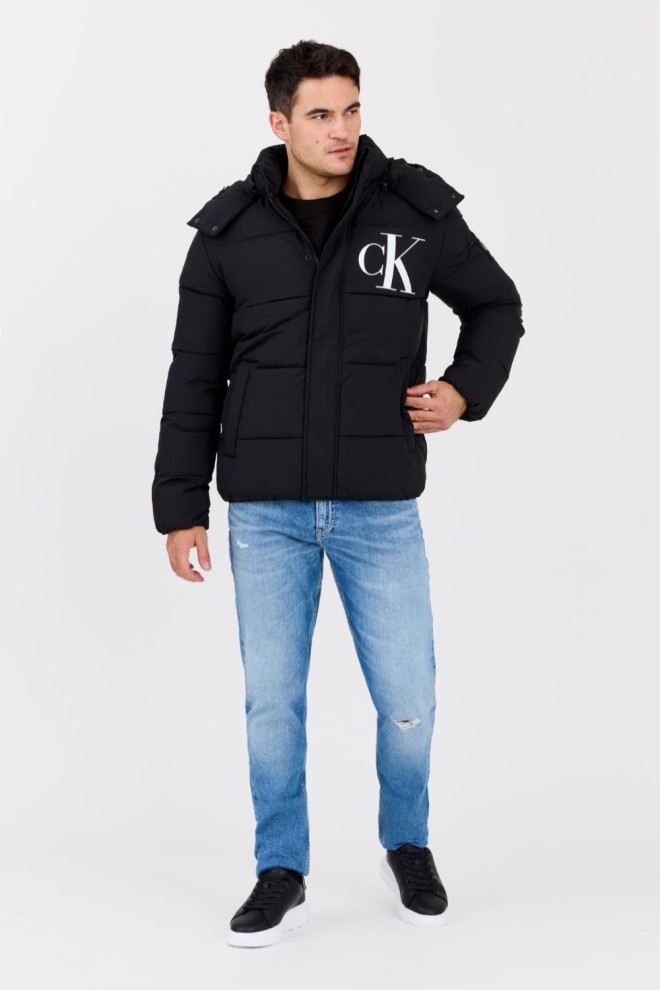 CALVIN KLEIN Black down men's hooded jacket