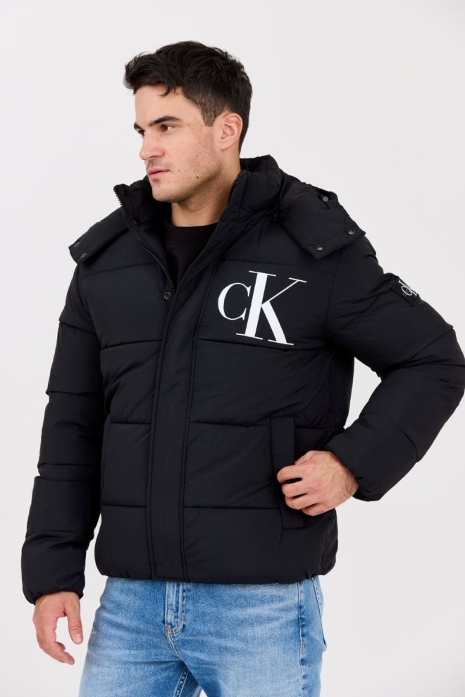 CALVIN KLEIN Black down men's hooded jacket