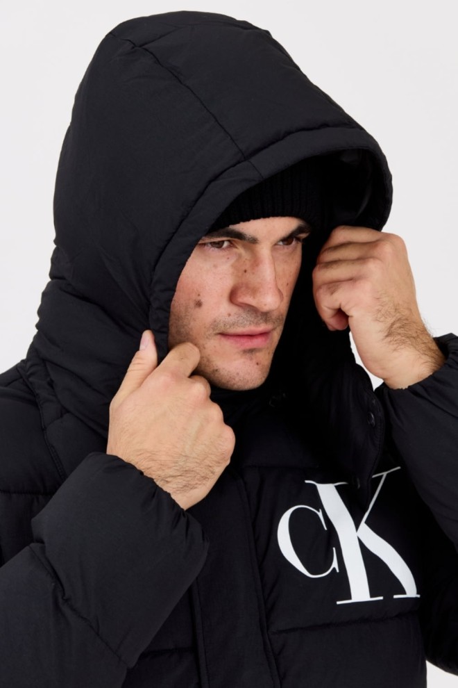 CALVIN KLEIN Black down men's hooded jacket