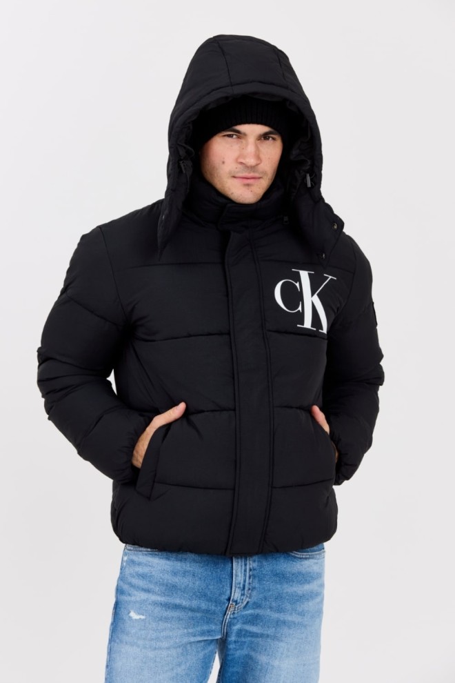 CALVIN KLEIN Black down men's hooded jacket