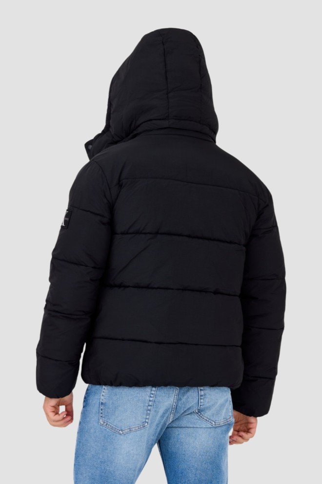 CALVIN KLEIN Black down men's hooded jacket