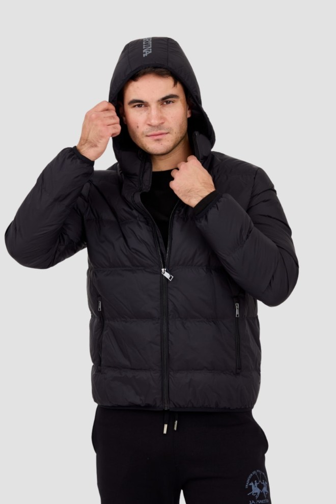 LA MARTINA MAN Black Quilted Men's Outerwear Basic Nylon Jacket