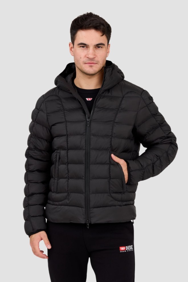 DIESEL Black quilted men's hooded jacket W-STONE