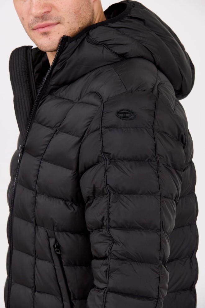 DIESEL Black quilted men's hooded jacket W-STONE