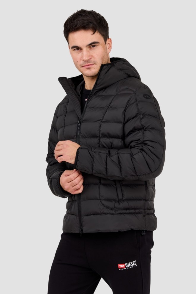 DIESEL Black quilted men's hooded jacket W-STONE