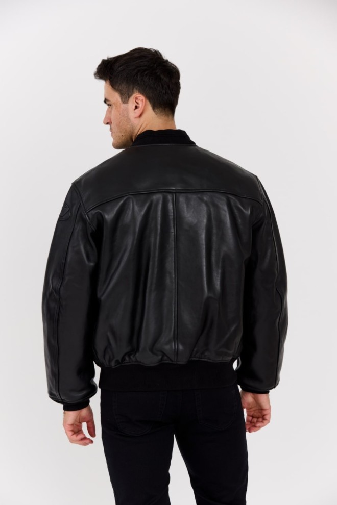 DIESEL Black leather men's bomber L-KHAN