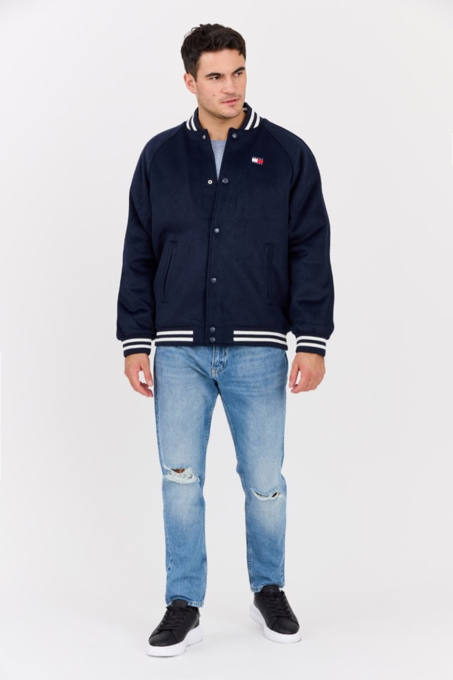 TOMMY JEANS Men's navy blue wool blend varsity bomber