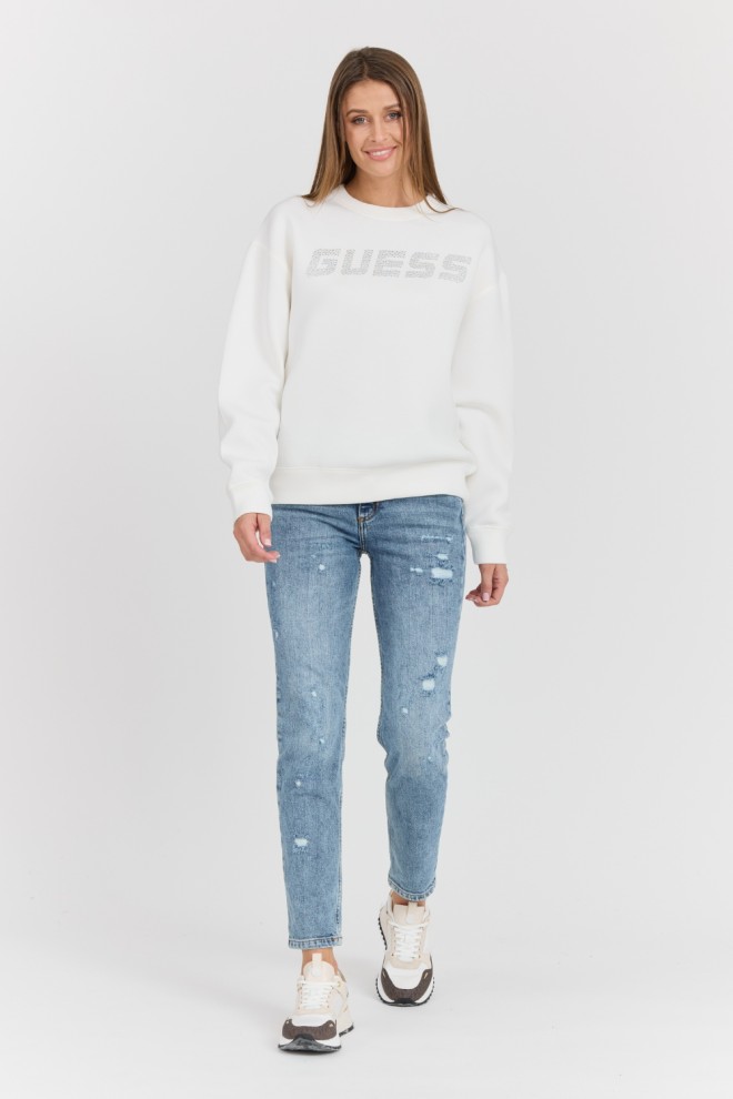 GUESS Women's white sweatshirt with zircons Cecilia