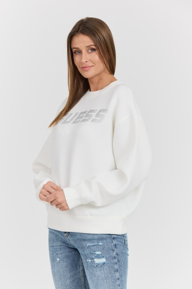 GUESS Women's white sweatshirt with zircons Cecilia