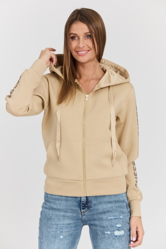 GUESS Beżowa damska bluza Hood Studs Logo