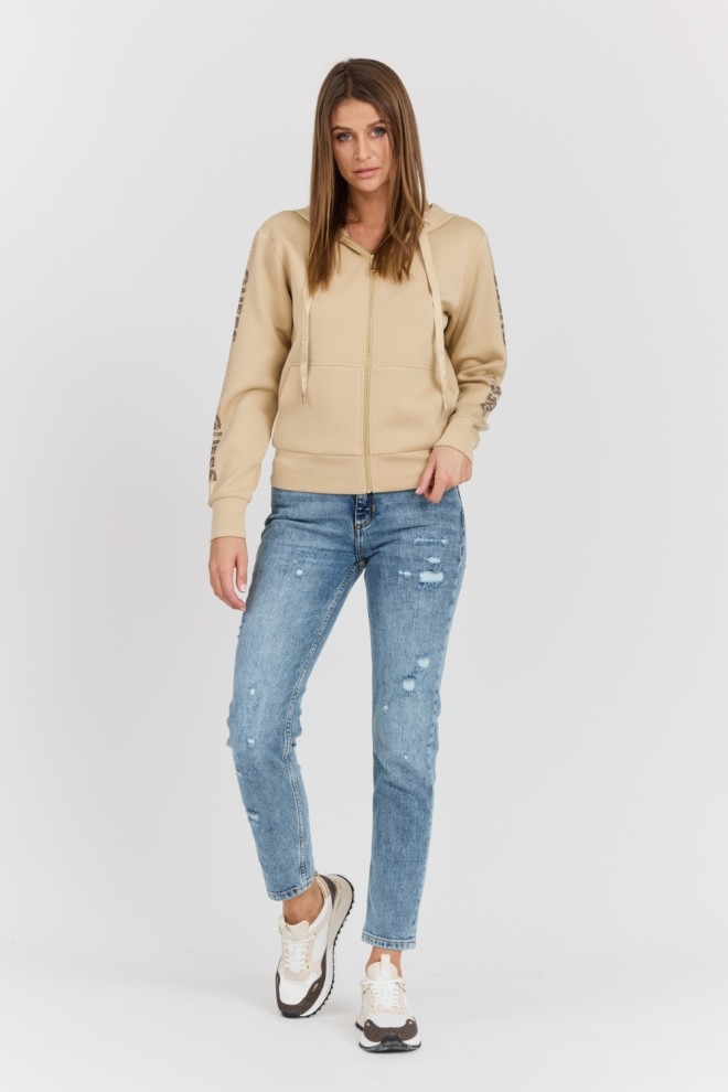 GUESS Beige Women's Hood Studs Logo Sweatshirt