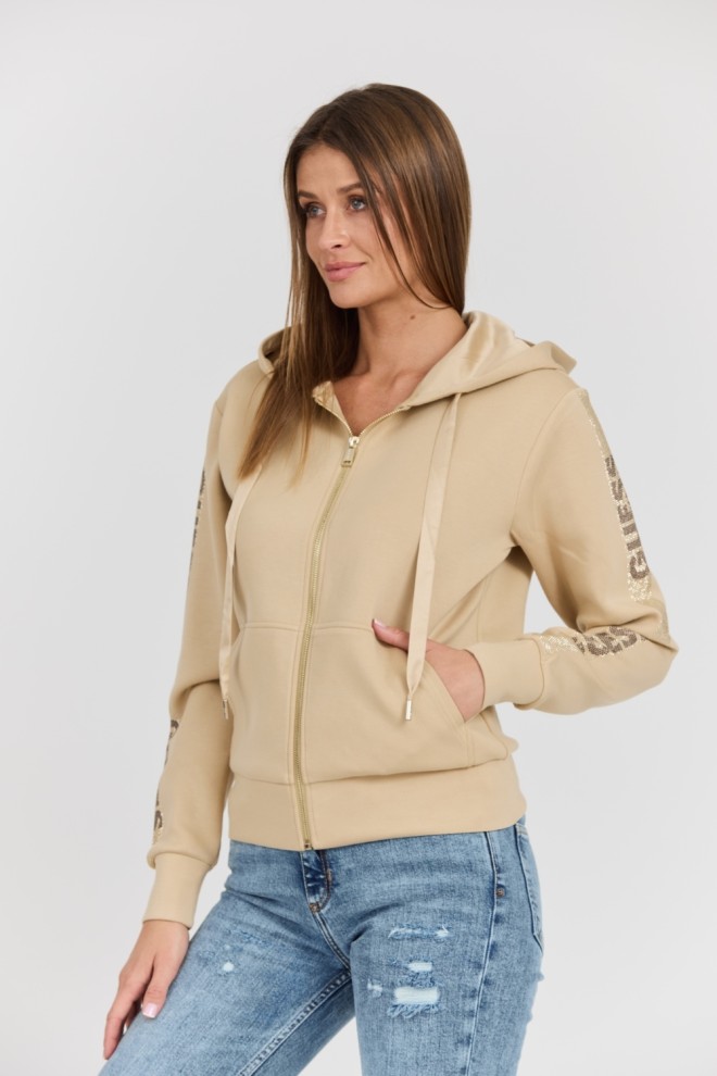 GUESS Beżowa damska bluza Hood Studs Logo