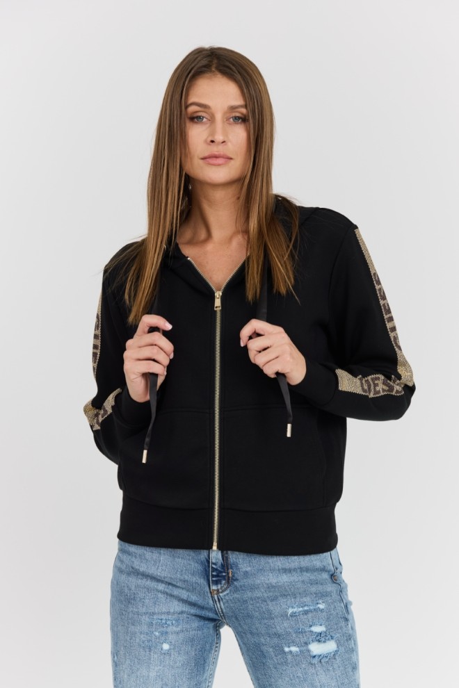 GUESS Black Women's Unzipped Hood Studs Logo Sweatshirt