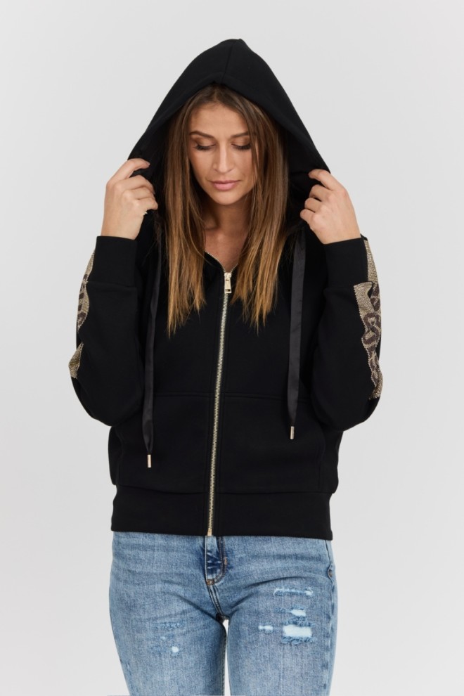 GUESS Black Women's Unzipped Hood Studs Logo Sweatshirt