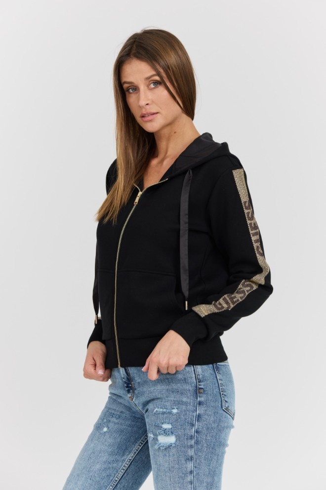 GUESS Black Women's Unzipped Hood Studs Logo Sweatshirt