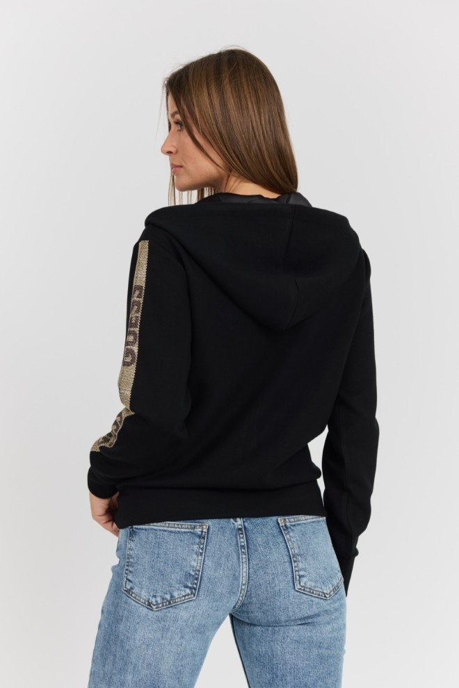 GUESS Black Women's Unzipped Hood Studs Logo Sweatshirt