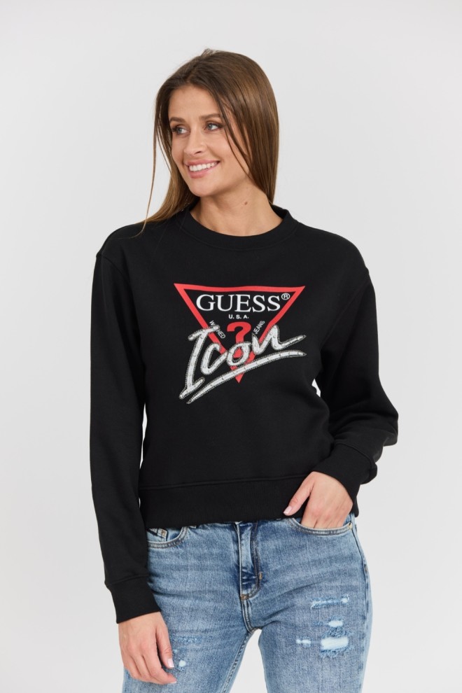 GUESS Tricou negru pentru femei Icon cu logo mare