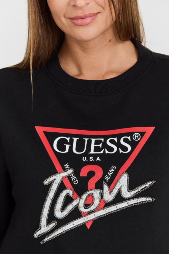 GUESS Tricou negru pentru femei Icon cu logo mare