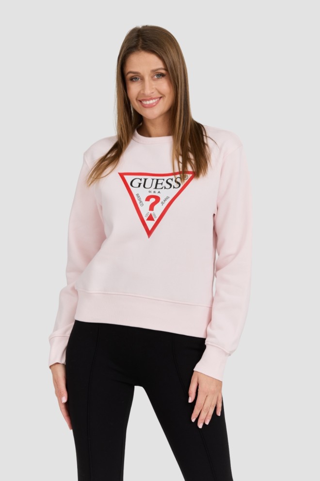 GUESS Różowa damska bluza z dużym logo Original Fleece