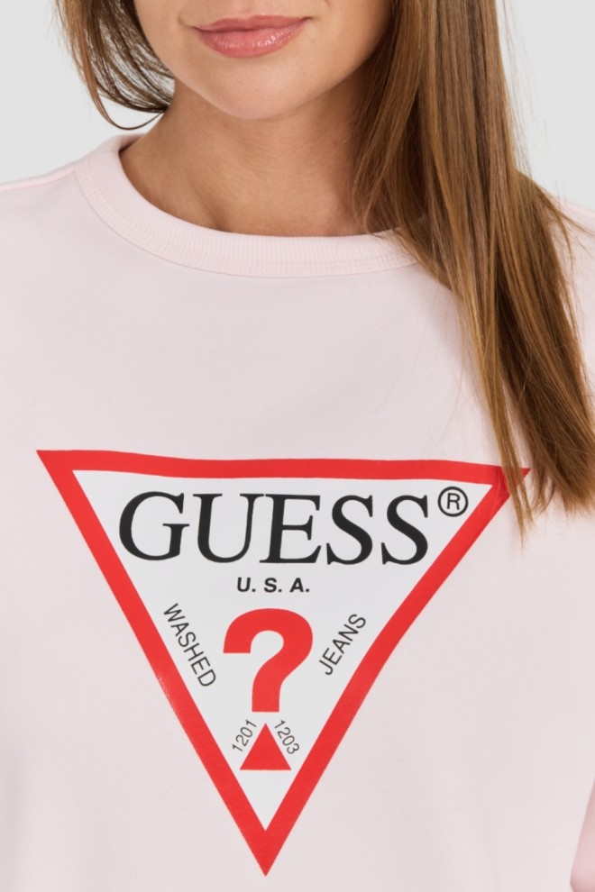 GUESS Różowa damska bluza z dużym logo Original Fleece