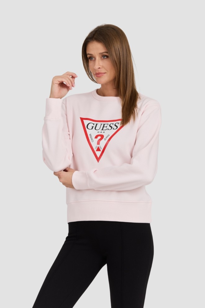 GUESS Różowa damska bluza z dużym logo Original Fleece