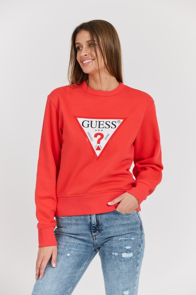 GUESS Czerwona damska bluza z dużym logo Original Fleece