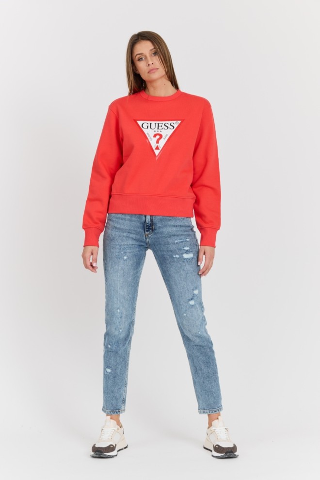 GUESS Red Women's Large Logo Original Fleece Sweatshirt