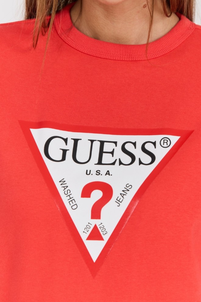 GUESS Czerwona damska bluza z dużym logo Original Fleece