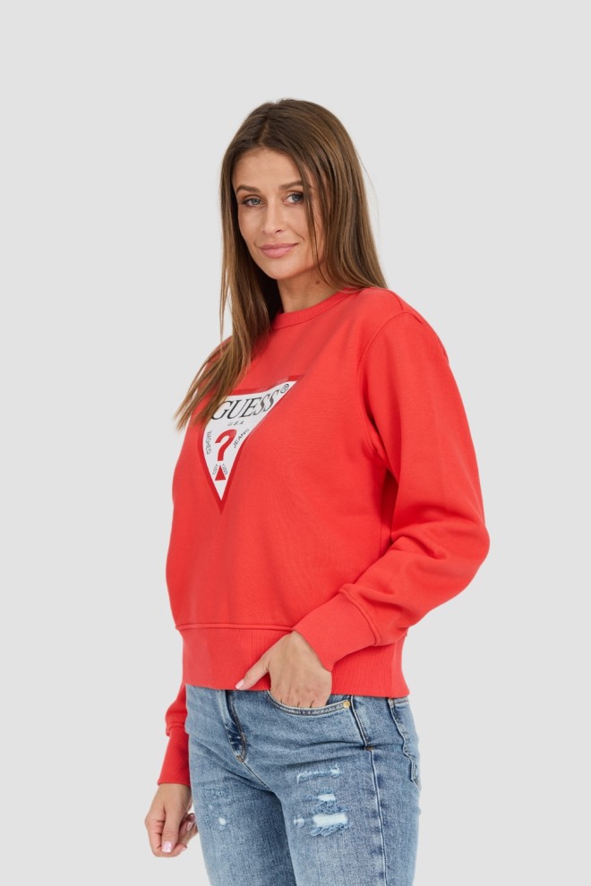 GUESS Czerwona damska bluza z dużym logo Original Fleece